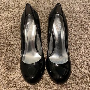 Black patent leather heels